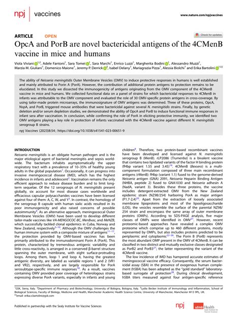 porb|OpcA and PorB are novel bactericidal antigens of the 4CMenB.